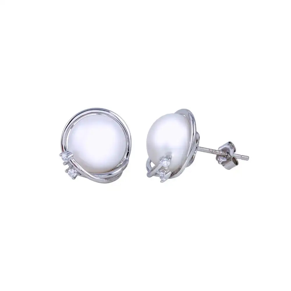 925 Sterling Silver Rhodium Plated Fresh Water Pearl Earring