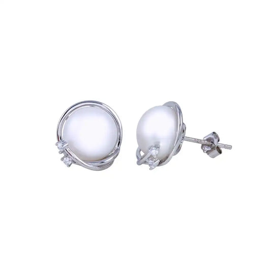 925 Sterling Silver Rhodium Plated Fresh Water Pearl Earring