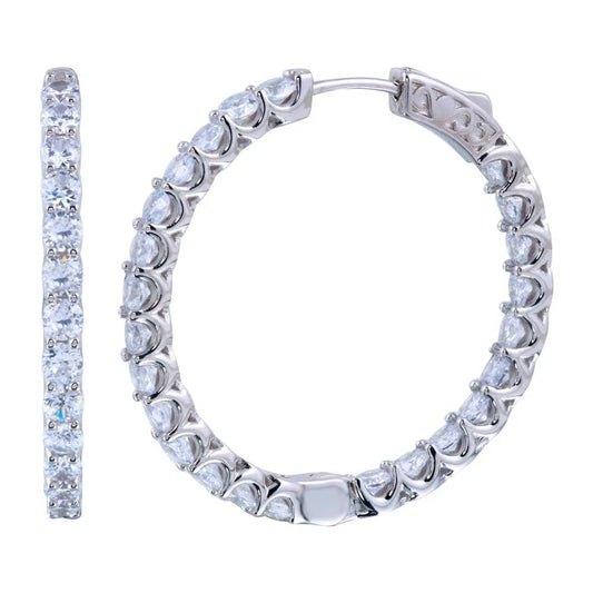 925 Sterling Silver Rhodium Plated Inside Out CZ Hoop Vault Lock Earring 30mm
