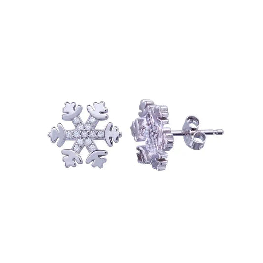 925 Sterling Silver Rhodium Plated CZ Snow Flakes Earring
