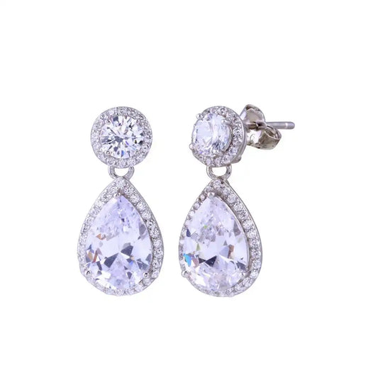 925 Sterling Silver Rhodium Plated Teardrop CZ Earring