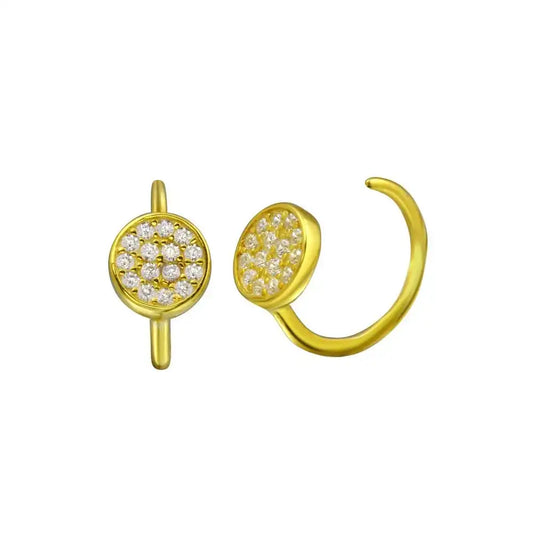 925 Sterling Silver Gold Plated CZ Disc Semi-Hoop Earring