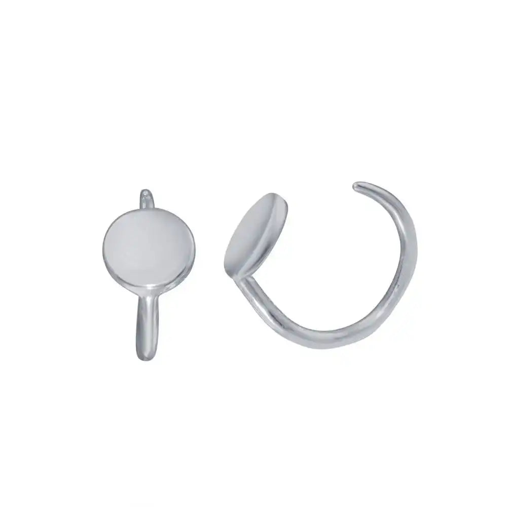 925 Sterling Silver Rhodium Plated Disc Semi-Hoop Earring
