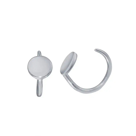 925 Sterling Silver Rhodium Plated Disc Semi-Hoop Earring