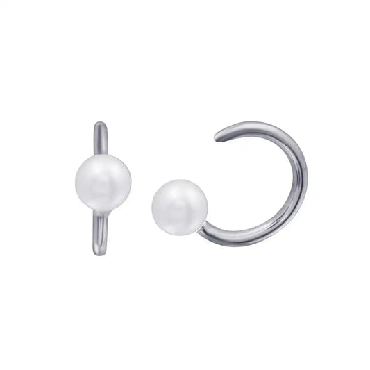 925 Sterling Silver Rhodium Plated Pearl Semi-Hoop CZ Earring
