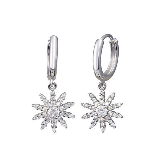 925 Sterling Silver Rhodium Plated Sun Clear CZ Hoop Earring