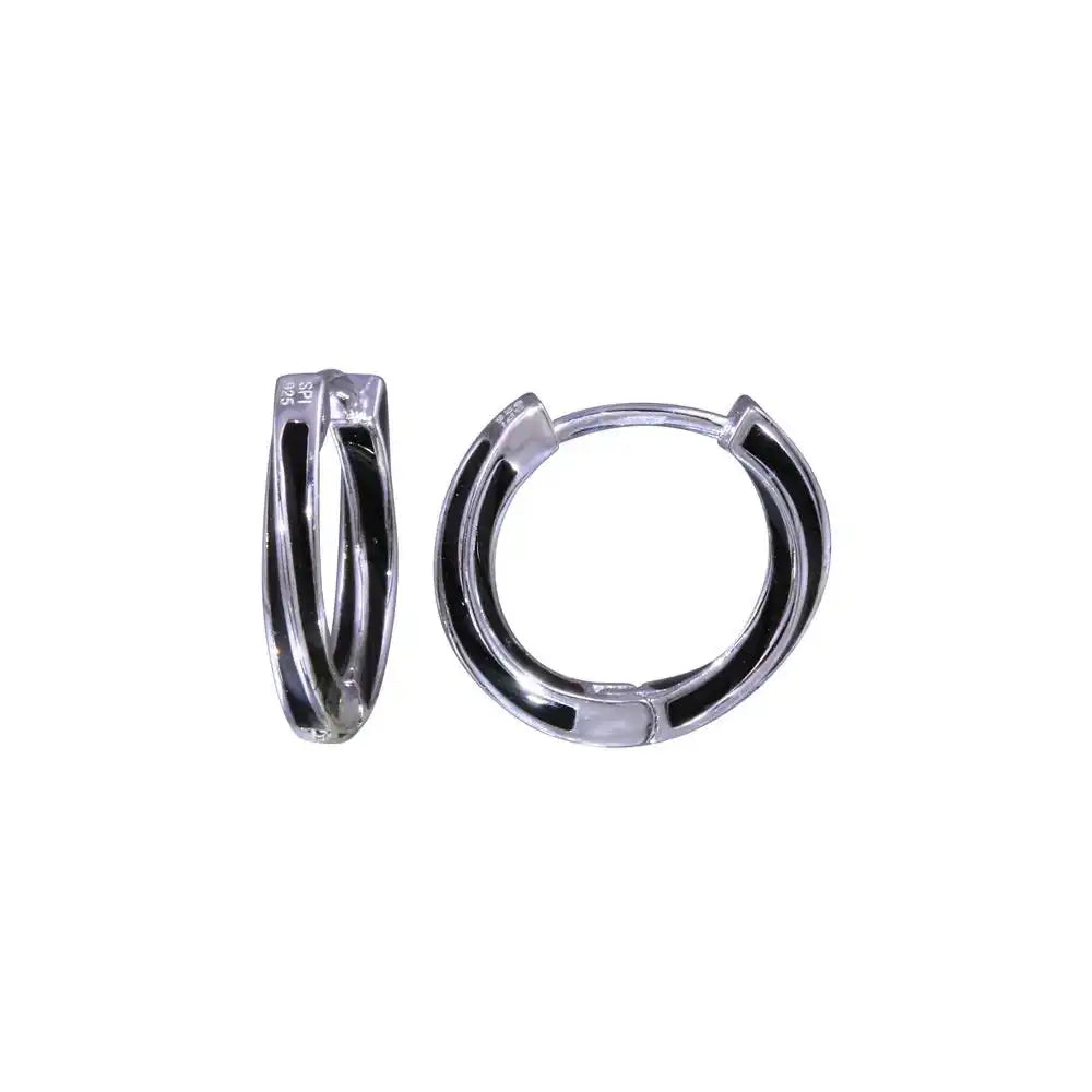 925 Sterling Silver Rhodium Plated Twisted Black Outline Earring