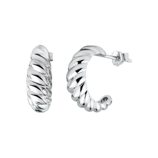 925 Sterling Silver Rhodium Plated Semi Hoop Braid Design Earring