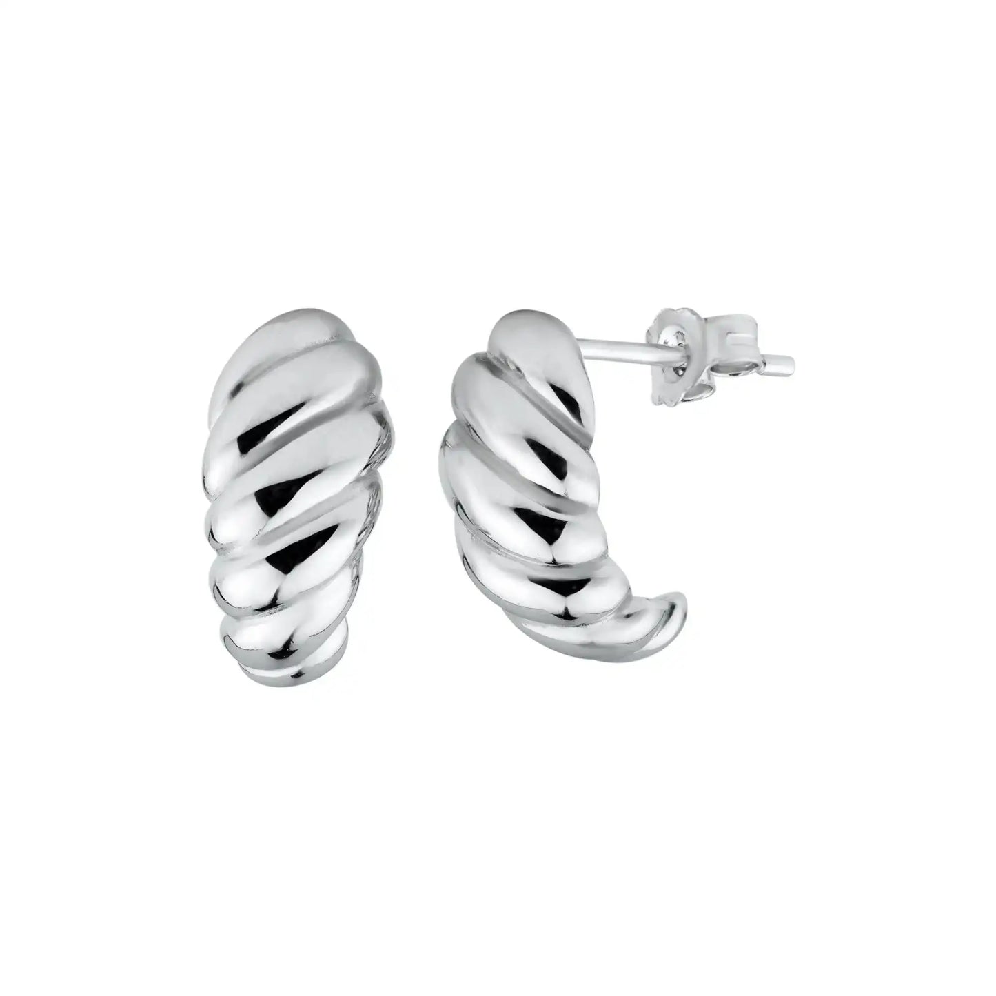 925 Sterling Silver Rhodium Plated Small Semi Hoop Braid Design Earring