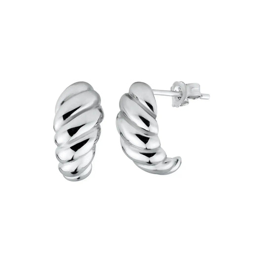 925 Sterling Silver Rhodium Plated Small Semi Hoop Braid Design Earring