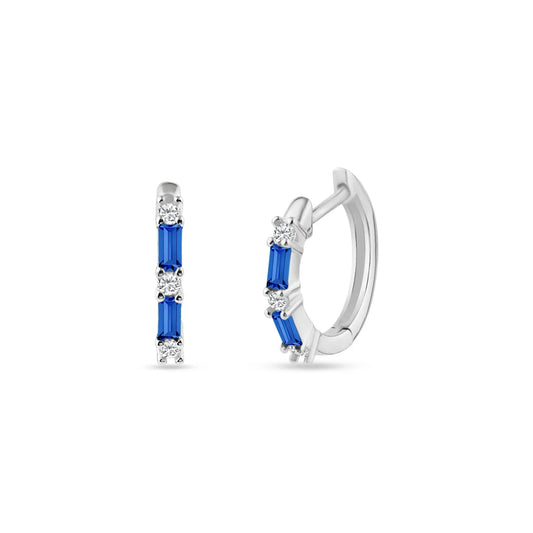 925 Sterling Silver Rhodium Plated Blue CZ Huggie Hoop Earring 13.2mm