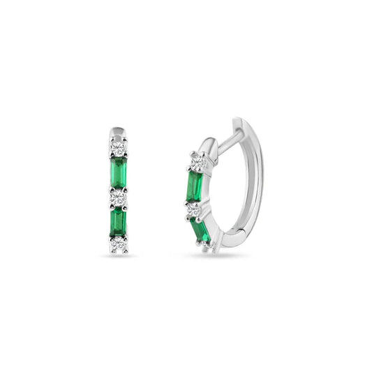 925 Sterling Silver Rhodium Plated  Green CZ Huggie Hoop Earring 13.2mm