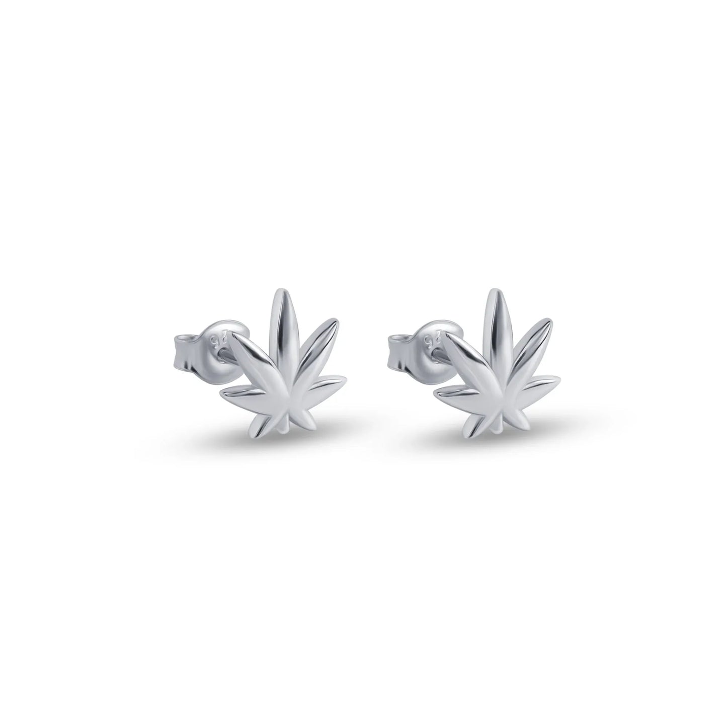925 Sterling Silver Rhodium Plated Cannabis Stud Earrings