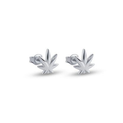 925 Sterling Silver Rhodium Plated Cannabis Stud Earrings