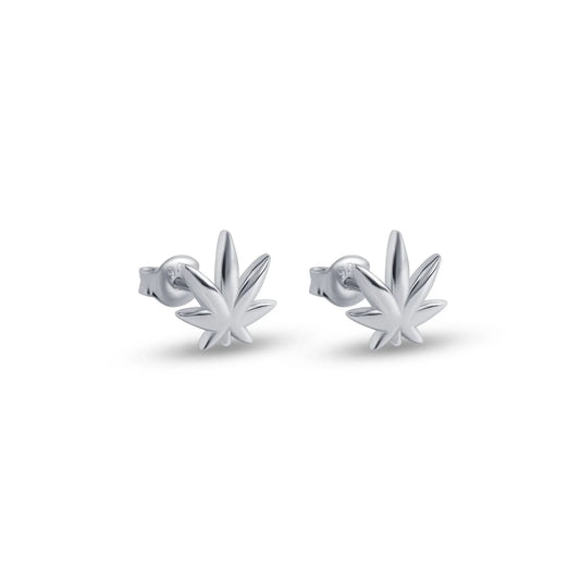 925 Sterling Silver Rhodium Plated Cannabis Stud Earrings