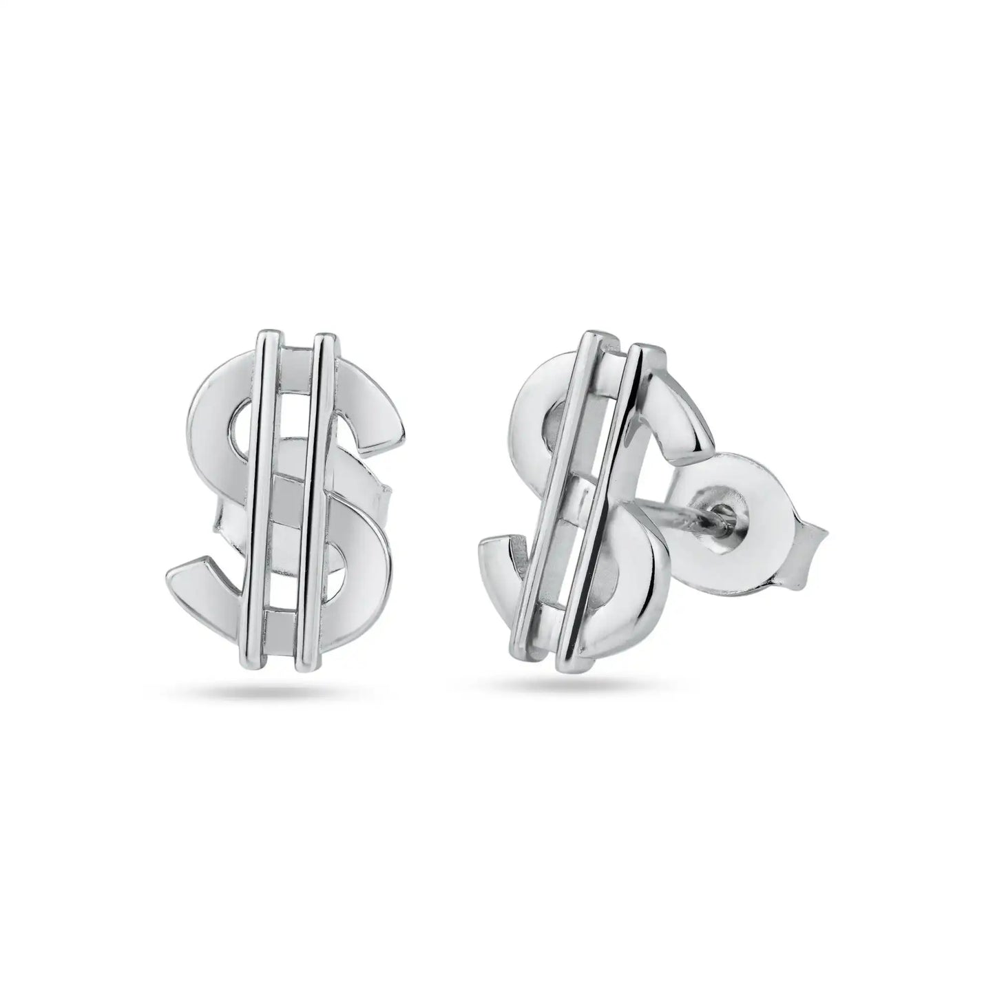 925 Sterling Silver Rhodium Plated Dollar Stud Earring