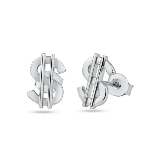 925 Sterling Silver Rhodium Plated Dollar Stud Earring