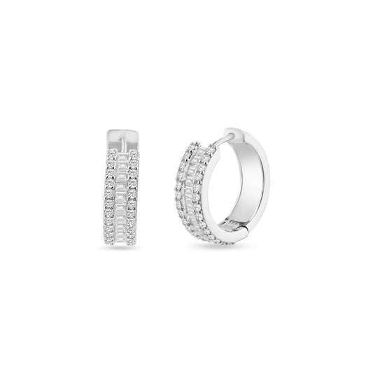 925 Sterling Silver Rhodium Plated Pave Huggie Hoop Earring 20mm