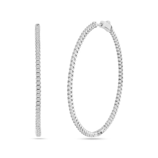 925 Sterling Silver Rhodium Plated Eternity Clear CZ Hoop Earring 50mm