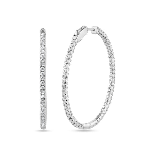 925 Sterling Silver Rhodium Plated Eternity Clear CZ Hoop Earring 40mm