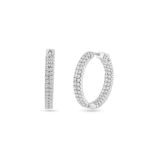 925 Sterling Silver Rhodium Plated 2 Row Clear CZ Earring 24mm