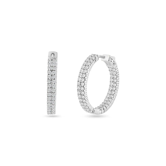 925 Sterling Silver Rhodium Plated 2 Row Clear CZ Earring 24mm