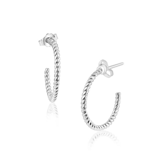 925 Sterling Silver Rhodium Plated Rope Design Semi Hoop Earring 20mm
