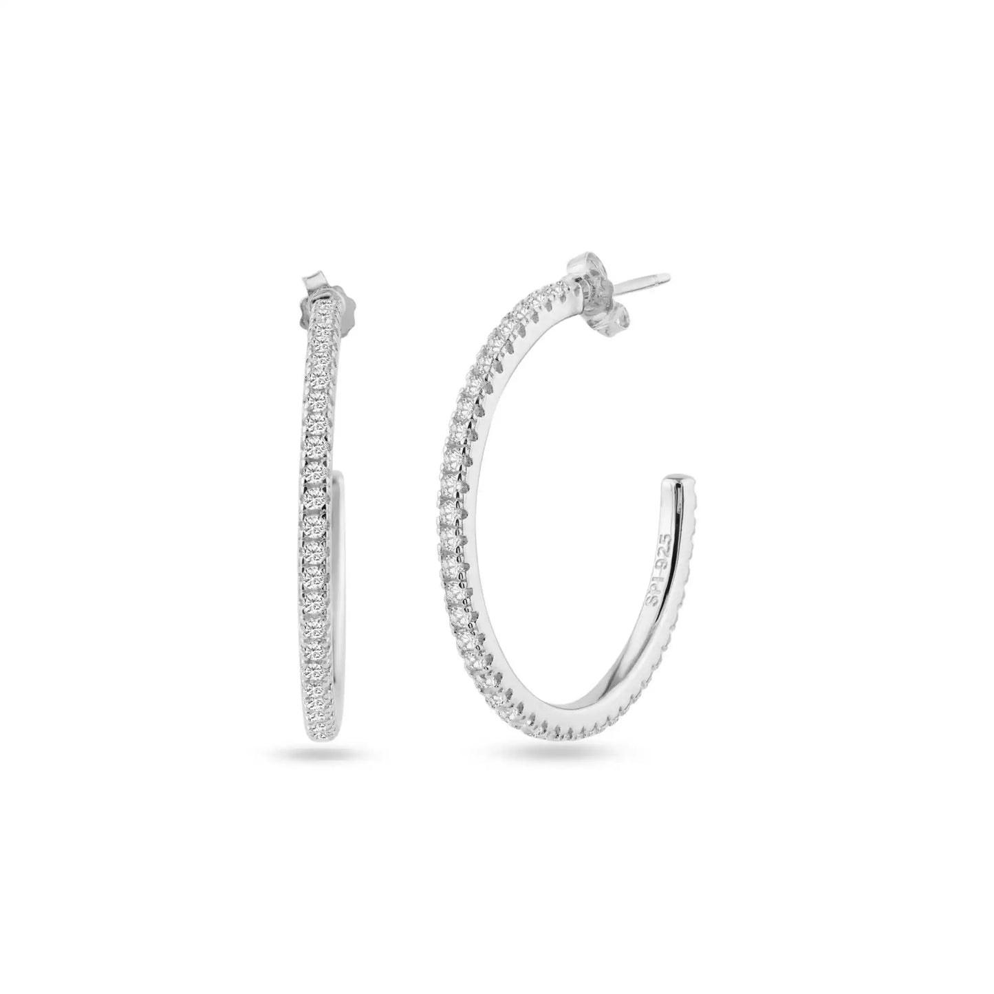 925 Sterling Silver Rhodium Plated Eternity Clear CZ Hoop Earring 29mm