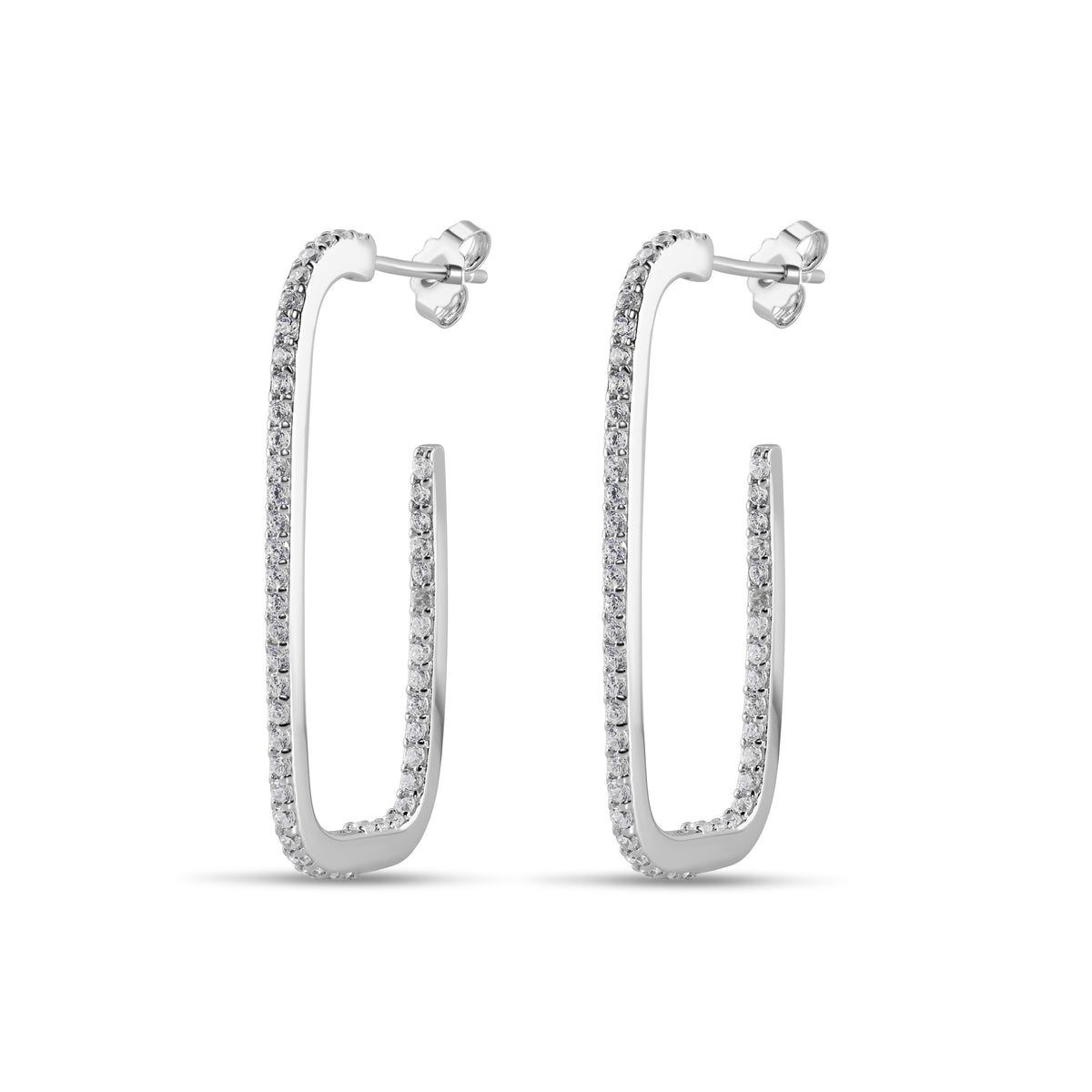 925 Sterling Silver Rhodium Plated Semi Square Stud Earring