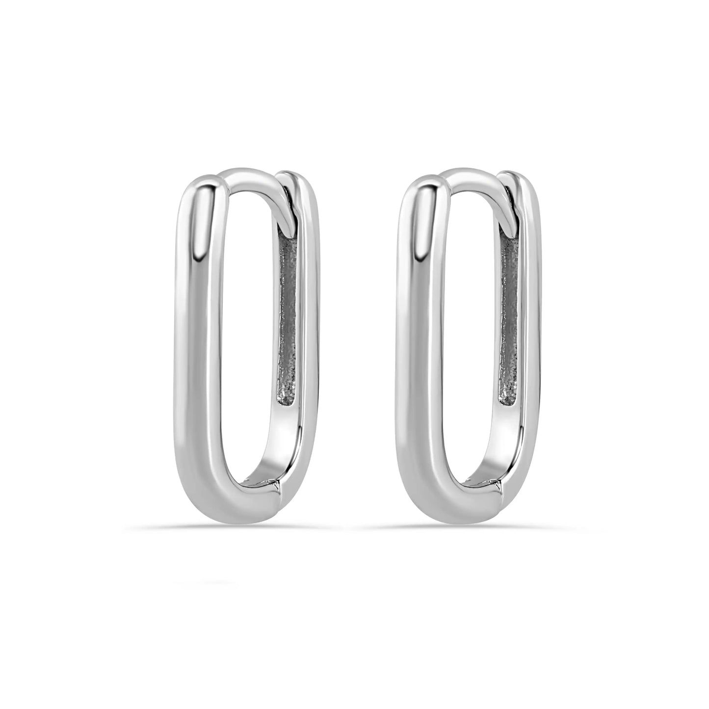 925 Sterling Silver Rhodium Plated Oval Shaped Latch Lock Earring