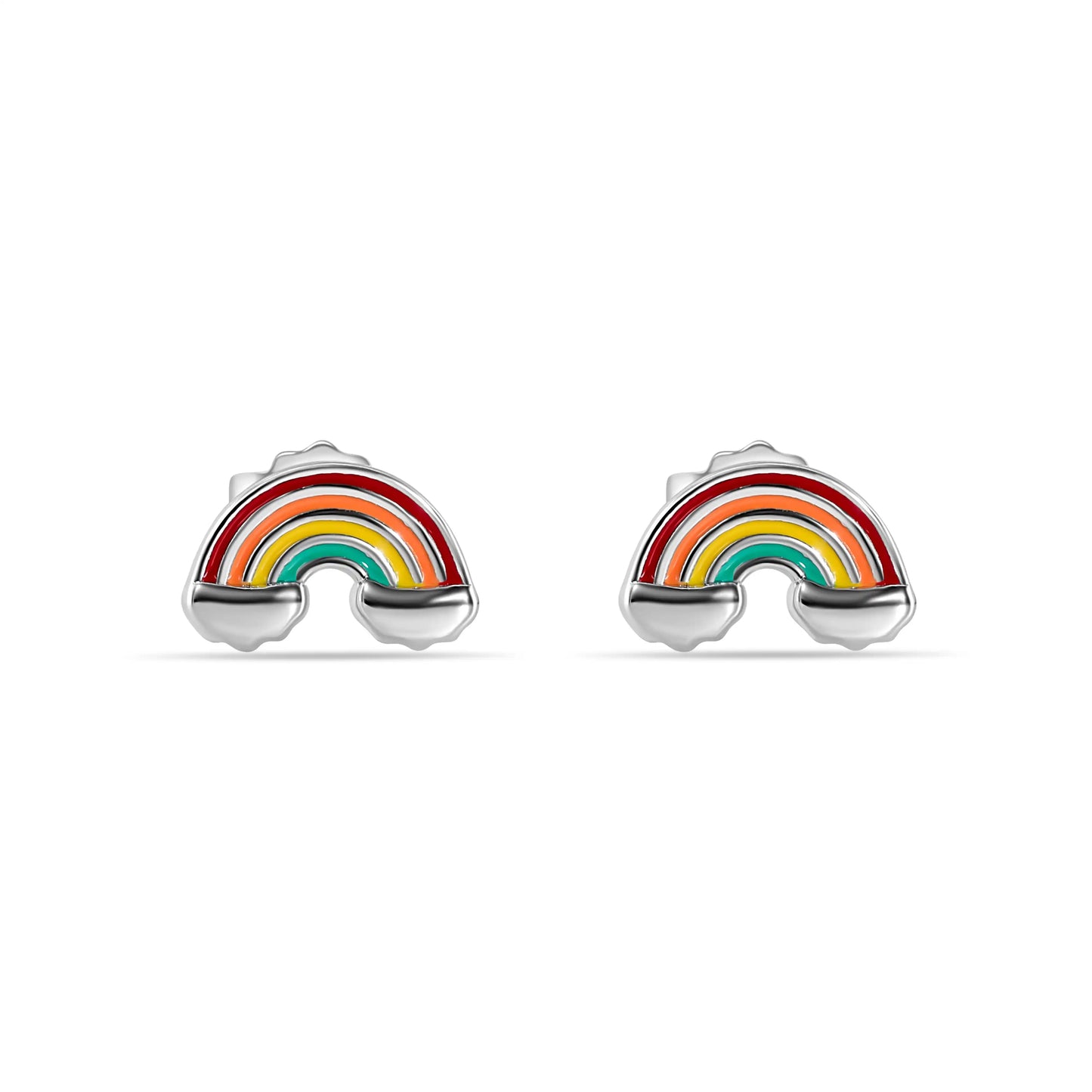 925 Sterling Silver Rhodium Plated Enamel Rainbow Clouds Stud Earring