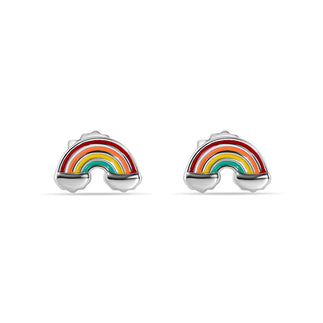 925 Sterling Silver Rhodium Plated Enamel Rainbow Clouds Stud Earring