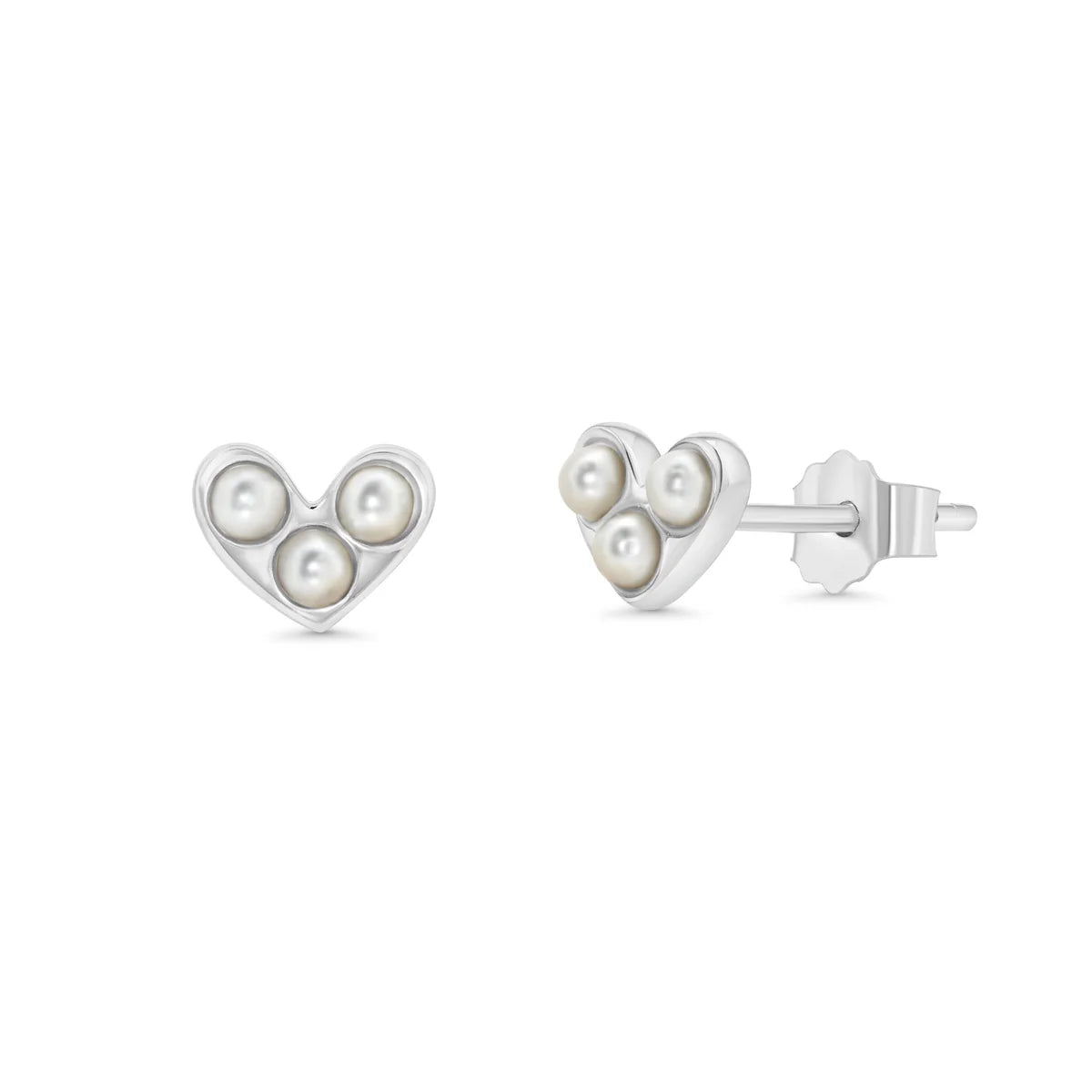 925 Sterling Silver Rhodium Plated 6.5mm x 4.9mm Heart Synthetic Pearl Stud Earring
