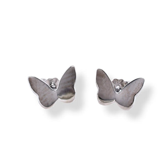 925 Sterling Silver  Rhodium Plated 7.8mm x 5.8mm Plain Butterfly Stud Earring