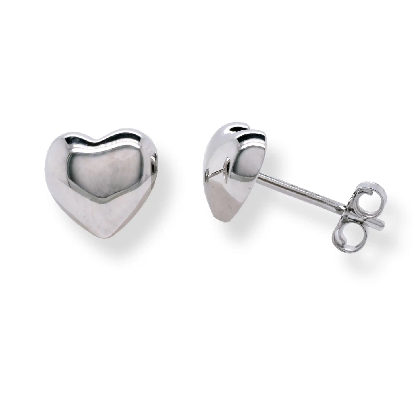 925 Sterling Silver Rhodium Plated 7.7mm x 7.2mm Plain Heart Stud Earring