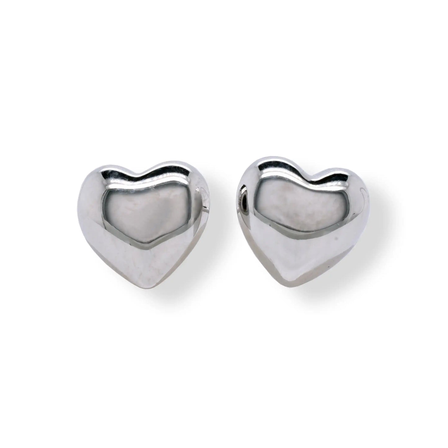 925 Sterling Silver Rhodium Plated 7.7mm x 7.2mm Plain Heart Stud Earring