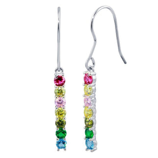 925 Sterling Silver Rhodium Plated Dangling Multi-Color CZ Earrings