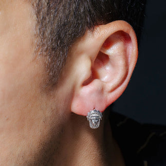 925 Sterling Silver Clearance-Rhodium Plated Jesus Face Clear CZ Stud Earring