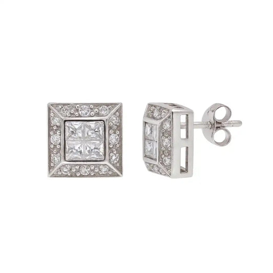 925 Sterling Silver Clearance Rhodium Plated Men's CZ Stud Earrings