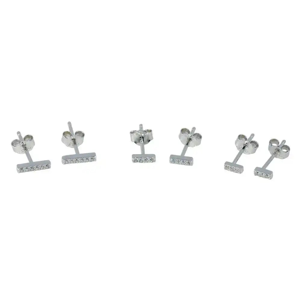 925 Sterling Silver Rhodium Plated Bar CZ Earring Set