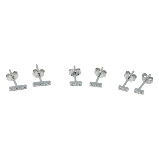 925 Sterling Silver Rhodium Plated Bar CZ Earring Set