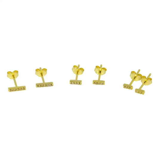 925 Sterling Silver Gold Plated Bar CZ Earring Set