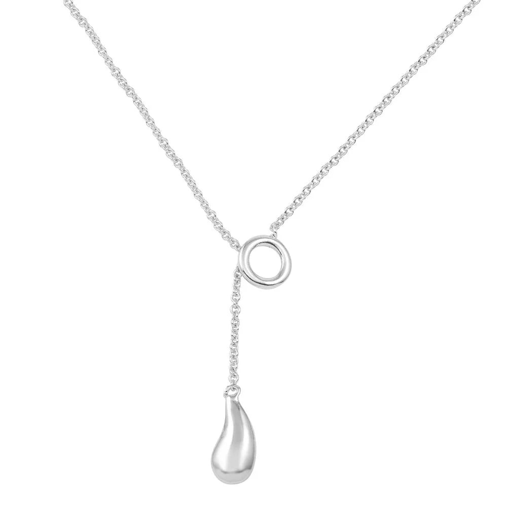 925 Sterling Silver Clearance-Rhodium Plated Teardrop Necklace