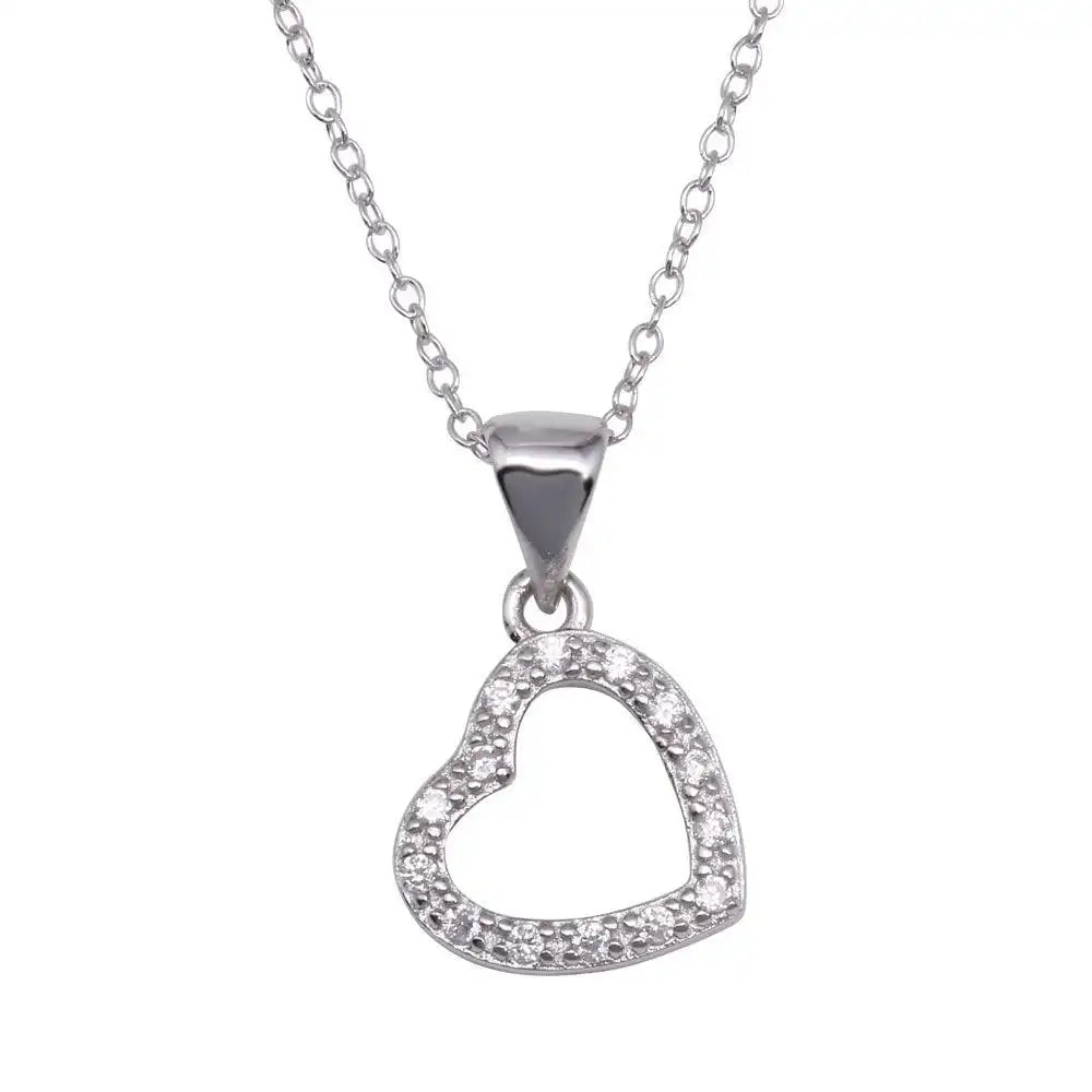 925 Sterling Silver Clear CZ Rhodium Plated Hanging Heart Pendant Necklace