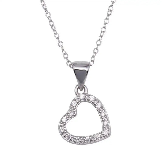 925 Sterling Silver Clear CZ Rhodium Plated Hanging Heart Pendant Necklace