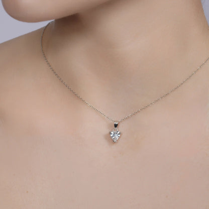 925 Sterling Silver Rhodium Plated CZ Solitaire Heart Pendant Necklace