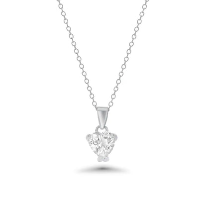 925 Sterling Silver Rhodium Plated CZ Solitaire Heart Pendant Necklace