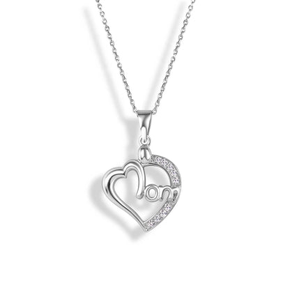 925 Silver Clear CZ Rhodium Plated Mom Heart Pendant Necklace