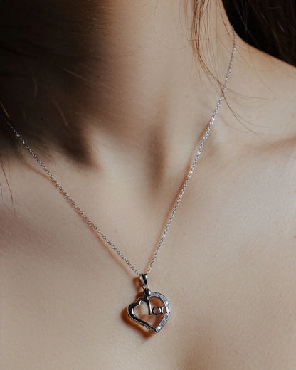925 Silver Clear CZ Rhodium Plated Mom Heart Pendant Necklace