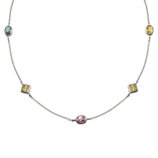 925 Sterling Silver Rhodium Plated Multi Color and Shape CZ Necklace